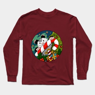 Christmas opossum with candy cane Long Sleeve T-Shirt